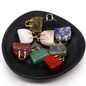 Handbag-shaped natural stone pendants with gold metal handles for DIY jewelry making