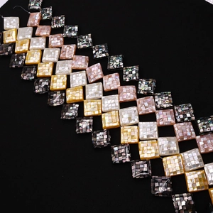 Natural sea shell square mosaic loose beads with iridescent luster for DIY jewelry making