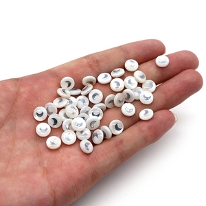 Natural white shell 6mm flat beads with silver moon inlay for DIY jewelry design
