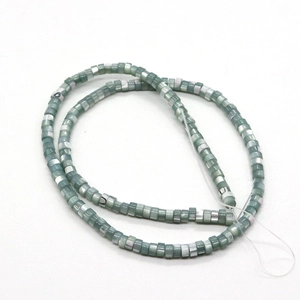 Natural sea shell flat beads 2x4mm in iridescent grey-green for jewelry making