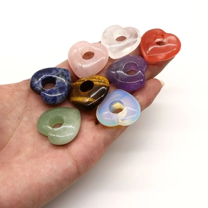Lot de pendentifs cœur en pierre naturelle 30mm avec œil de tigre et aventurine DIY