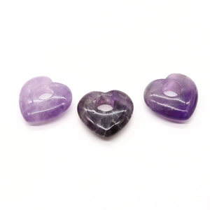 Pendentifs cœur en améthyste violette polie avec grands trous pour bijoux DIY