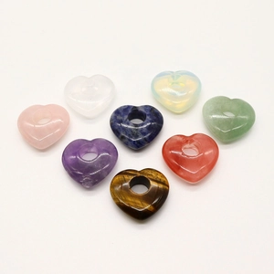 Pendentifs cœur en pierre naturelle polie avec grand trou pour création bijoux DIY