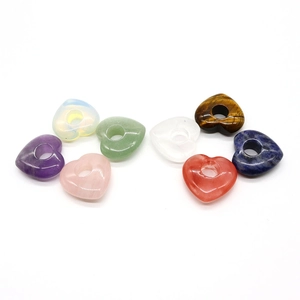 Lot de 8 pendentifs cœur en pierres naturelles colorées pour création bijoux avec trou central