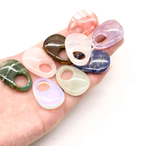 Polished natural stone water grass agate pendants in colorful oval shapes for DIY jewelry