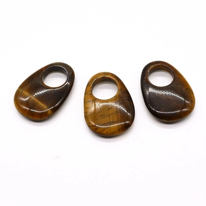 Natural tiger eye stone oval pendants with hole for DIY jewelry making set of three
