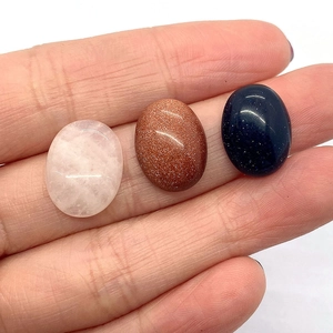 Polished 12x16mm oval rose quartz, goldstone and blue goldstone cabochons for DIY jewelry