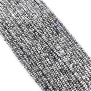Faceted natural jasper stone beads with grey and black spotted patterns for jewelry