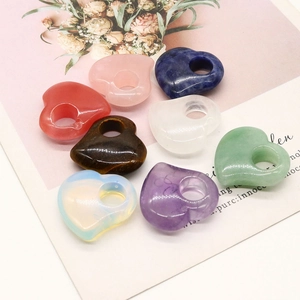 Naturstein Herzform Großloch Anhänger Poliert Amethyst Rosenquarz Kristall DIY Schmuckzubehör Accessoires Damen Geschenk