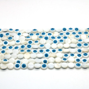 Flat round evil eye beads made of natural freshwater shell for DIY jewelry making