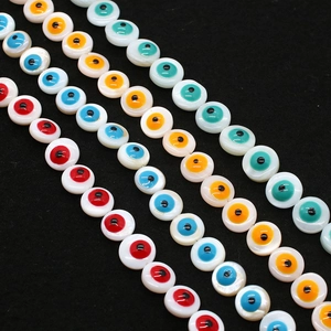 Natural Freshwater Shell Evil Eye Beads 9mm Flat Round Loose Beads For DIY Jewelry Making Bracelet Necklace Nazar Amulet