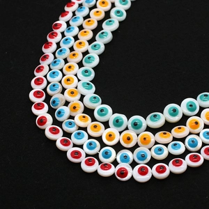 Natural freshwater shell beads with colorful double-sided evil eye patterns for DIY jewelry