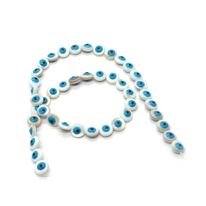 Natural freshwater shell beads with blue evil eye design for DIY jewelry making