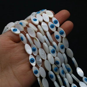 Natural marquise shell evil eye loose beads for DIY jewelry making in olive shape