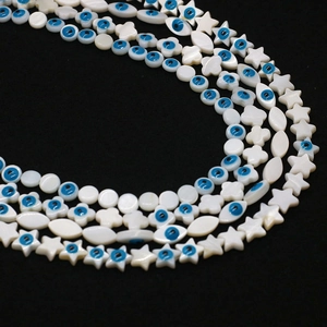 Perles en nacre naturelle avec œil bleu en forme d'étoile et fleur pour bijoux