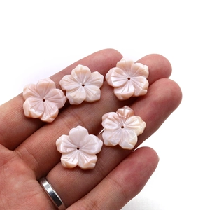 Natural sea shell pink flower beads for DIY jewelry making with handmade carving