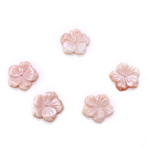 Five pieces of 20mm pink flower carved natural shell beads for DIY jewelry making