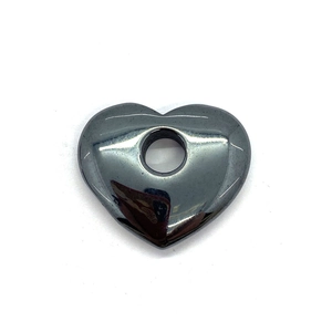 Pendentif cœur en hématite gris foncé poli avec trou central pour bijoux DIY