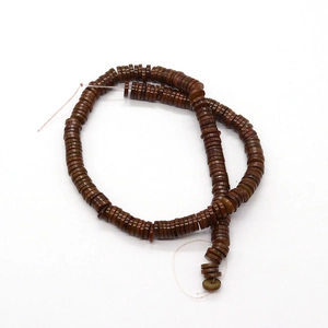 Strand of 6mm-8mm dyed brown flat round natural shell beads for DIY jewelry making
