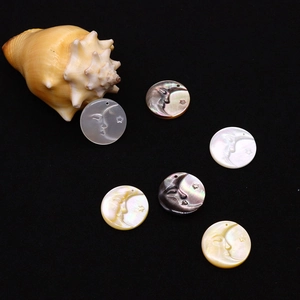 Natural 20mm round shell moon face charms with iridescent pearls for jewelry making