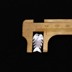 Detailansicht der 30mm Fischgrätenperle aus Muschel mit Messschieber gemessen