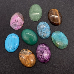 Polished 30x40mm oval natural gemstone cabochons including aventurine and tiger eye