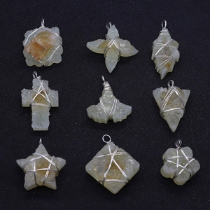 Natural citrine stone pendants in star and heart shapes with silver wire wrapping