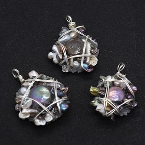 Irregular baroque freshwater pearl pendants with silver wire wrap and metal loops