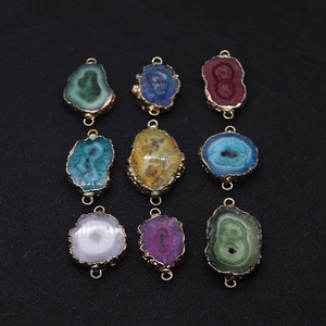 Irregular natural stone pendants with gold plated edges and double connectors in nine colors