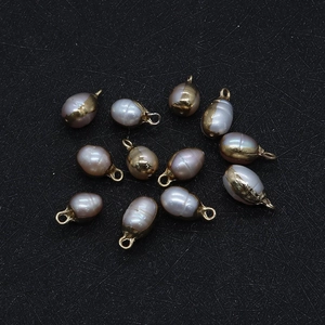 Barock Natürliche Süßwasserperle Anhänger Ohne Kette Vergoldete Kupferkappe Unregelmäßige Reisform Für DIY Schmuck