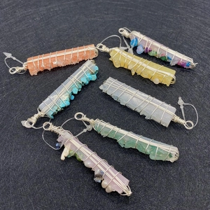 Natural Stone Crystal Rectangle Pendant Hand Wrapped Silver Metal Wire Healing Gemstone For DIY Jewelry Making Women Gift
