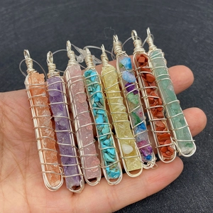 Handmade silver wire wrapped natural stone pendants set in seven chakra crystal colors