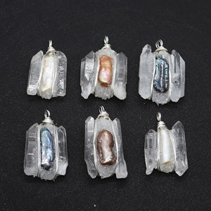 Natural White Crystal Cluster Pendant With Freshwater Pearl Handmade Wire Wrapped Iridescent Freshwater Pearl Pendant Only For DIY Jewelry Making