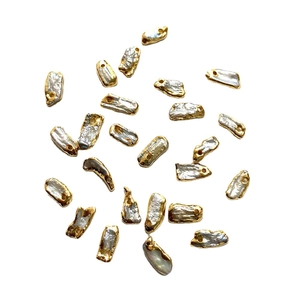 Irregular baroque freshwater pearl pendants with gold plated edges for DIY necklace jewelry