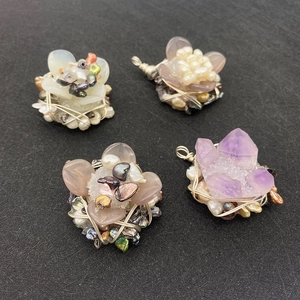 Natürliche Süßwasserperle Kristall Druzy Blume Anhänger Handgefertigt Draht Umwickelt DIY Schmuck Zubehör Nur Anhänger