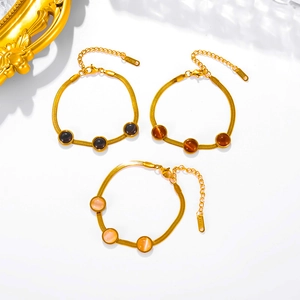 Retro emerald cat eye stone snake chain bracelets in 18k gold plated stainless steel