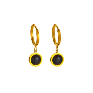 Vintage 18k gold plated hoop earrings with circular emerald green gemstone pendants