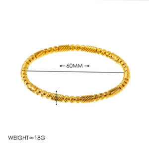 Fashionable gold beaded stainless steel bangle with diamond-cut texture, 60mm diameter