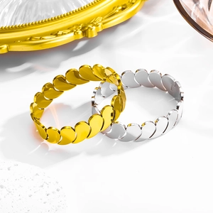 Polished titanium steel layered heart petal bracelets in gold and silver finish