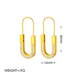 18k vergoldete U-förmige Ohrringe aus Edelstahl mit Strasssteinen, Größe 40 mm mal 16 mm