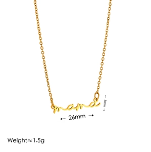 Gold stainless steel mama script letter necklace with 26mm pendant for women