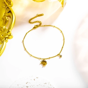 Goldenes Gänseblümchen-Fußkettchen aus Edelstahl mit Zirkonia und verstellbarer Kette