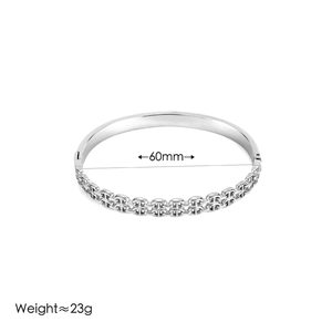 Polished silver stainless steel bangle featuring double-row interlocking link chain design