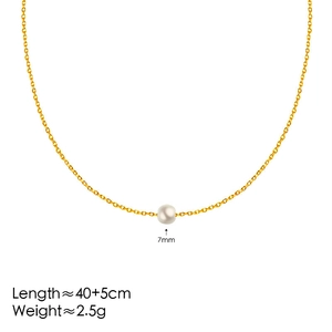 Minimalistische 18K vergoldete Titanstahlkette mit einem 7mm runden Perlenanhänger