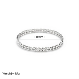 Textured silver bead geometric bracelet with 60mm inner diameter and sleek finish