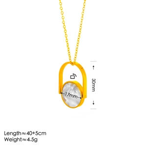 Reversible gold round necklace with white mother of pearl inlay and rotating pendant design