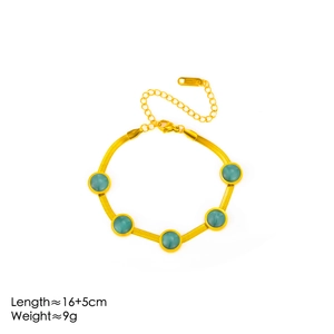 Bracelet chaîne serpent plate avec cinq pierres œil-de-chat vertes et plaqué or 18k
