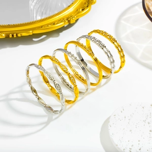 Minimalist Stainless Steel Rhinestone Geometric Bangle Bracelet For Women Gold Silver Plated Elegant Fashion Jewelry Gift