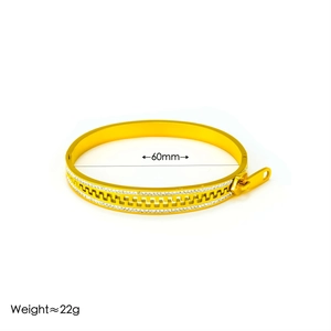 18k gold-plated titanium steel gear zipper bangle with cubic zirconia crystals