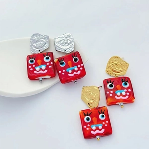 Orecchini a Goccia Quadrati Rossi a Forma di Mostro dei Cartoni Animati in Acciaio Inossidabile Gioielli Pop Art per Donna